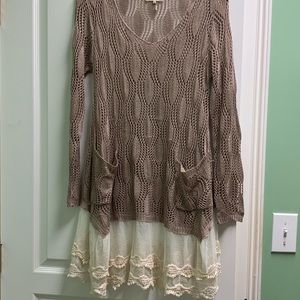 Beautiful knit tunic sweater with lace detail